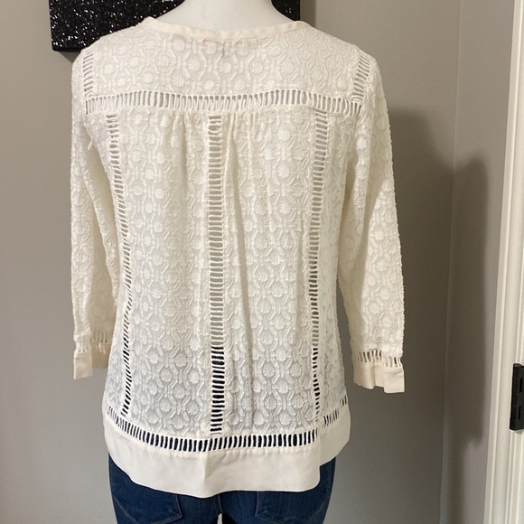 Rebecca Taylor Geo Clip Brocade Top Scoop Neck Shirt Blouse White Sz 4 - Picture 6 of 9